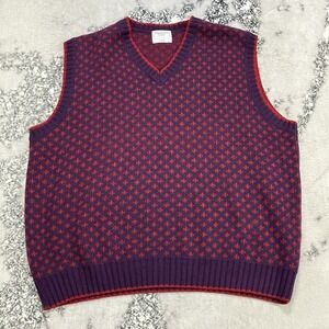 Hackett London Sweater Vest Men Size XL Purple Red V Neck Knit Preppy